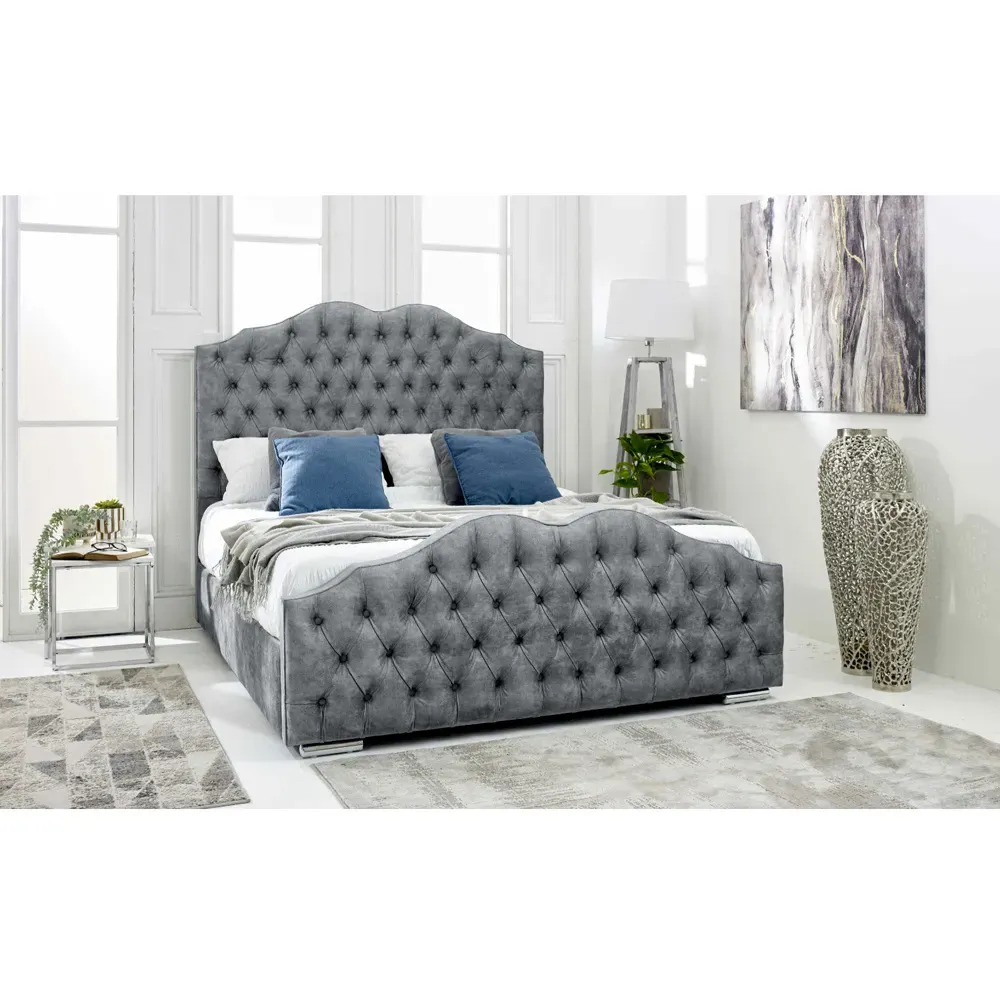 Kenwood Single Bed Frame with Waved Headboard - Silver, Marble