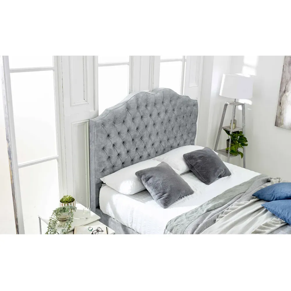 Kenwood Small Double Bed Frame with Waved Headboard - Blue, Fabric