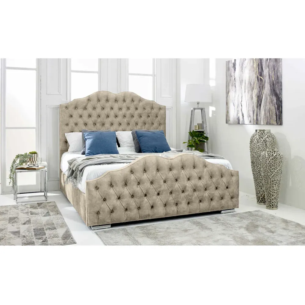 Kenwood Small Double Bed Frame with Waved Headboard - Cream, Fabric