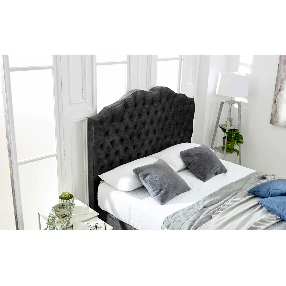 Kenwood Small Double Bed Frame with Waved Headboard - Grey, Fabric