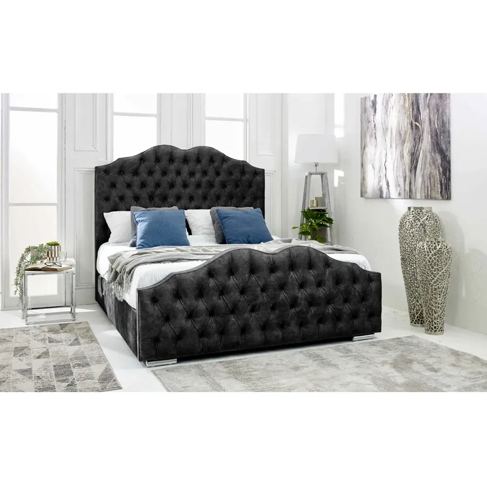 Kenwood Small Double Bed Frame with Waved Headboard - Grey, Fabric