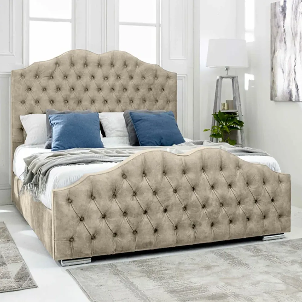 Kenwood Super King Bed Frame with Waved Headboard - Cream, Fabric