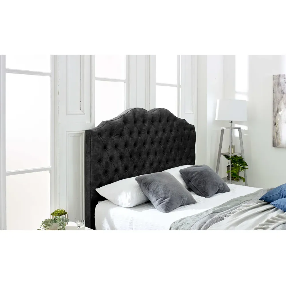 Kenwood Super King Size Bed Frame with Waved Headboard - Grey, Fabric