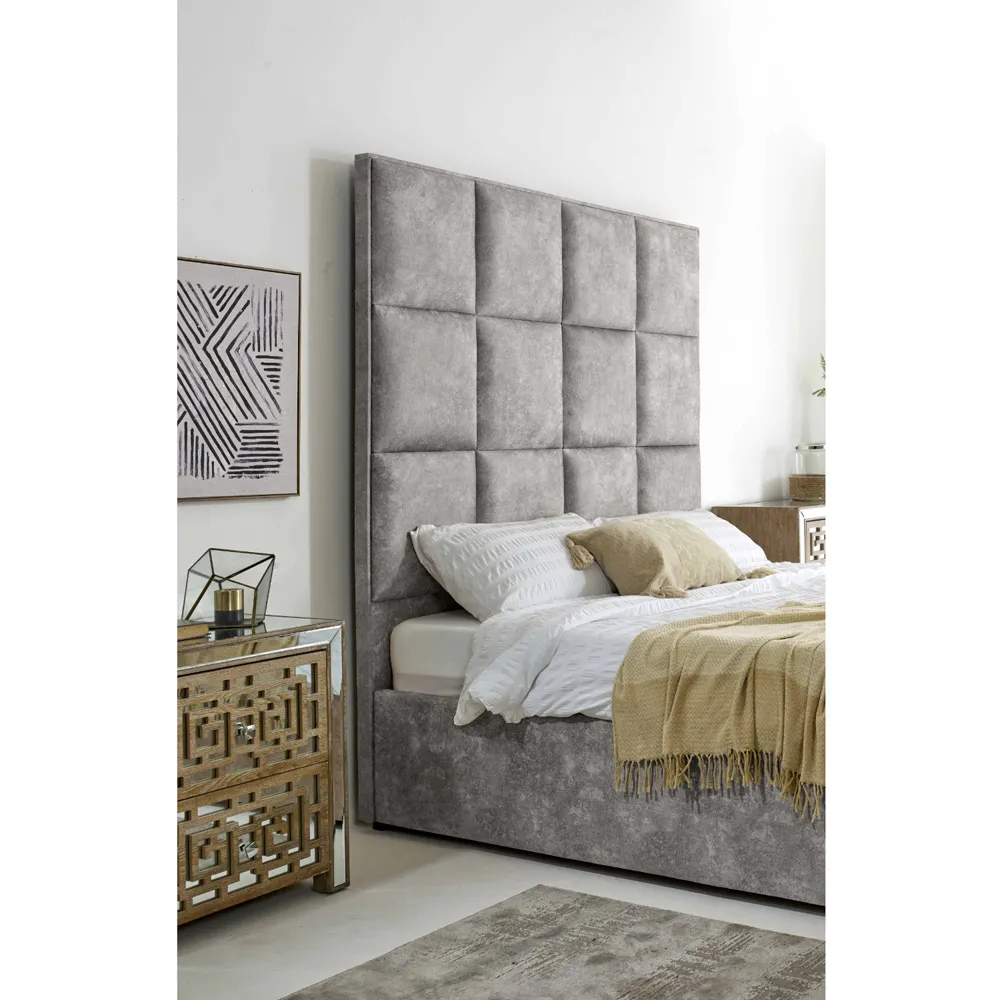 Madelyn Double Bed Frame - Silver, Oakland Fabric