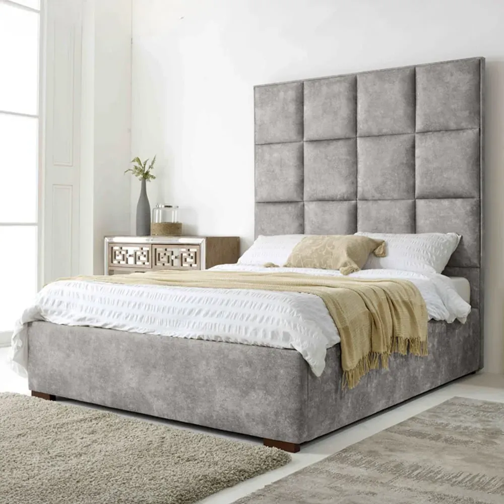Madelyn Double Bed Frame - Silver, Oakland Fabric