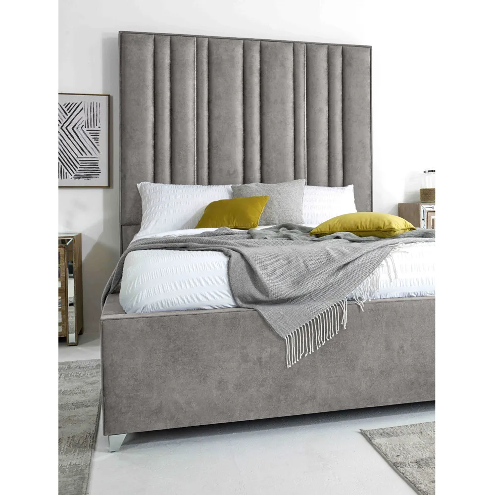 Madrid Double Bed Frame - Silver, Oakland Fabric