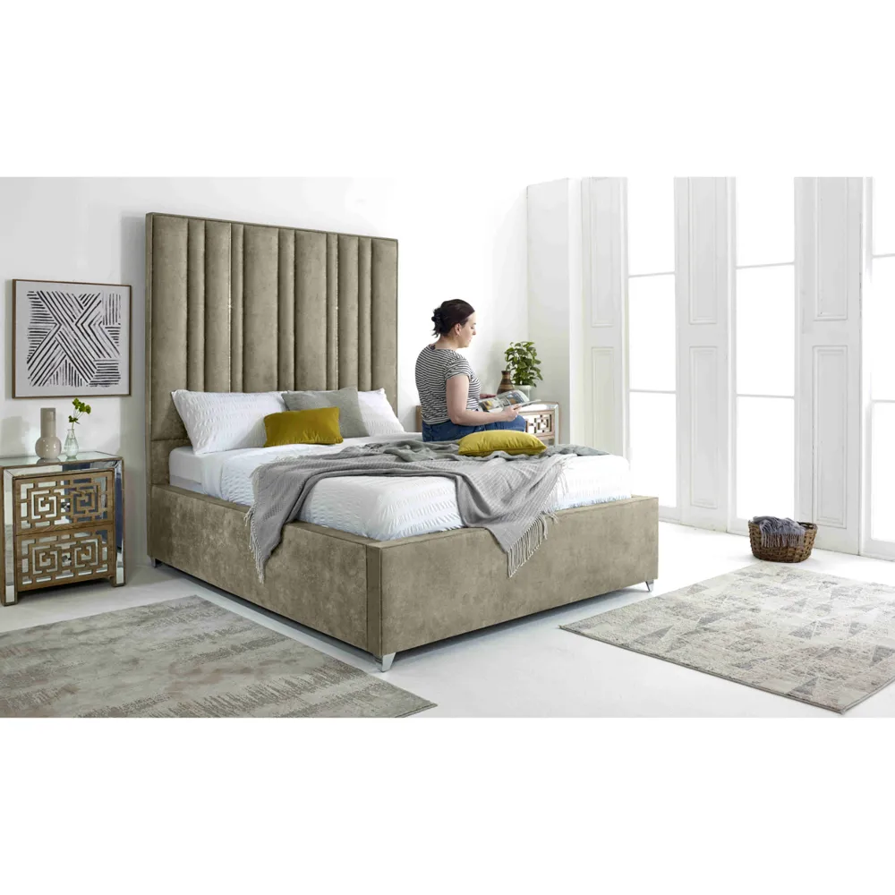 Madrid King Size Bed Frame - Pearl, Oakland Fabric