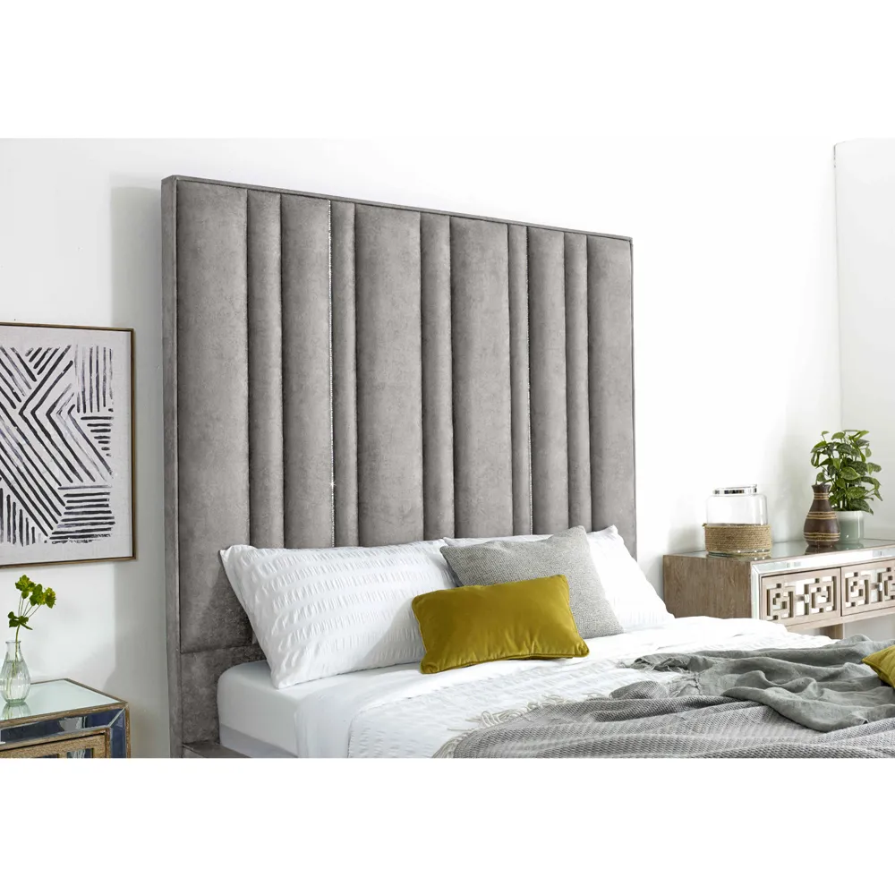 Madrid King Size Bed Frame - Silver, Oakland Fabric