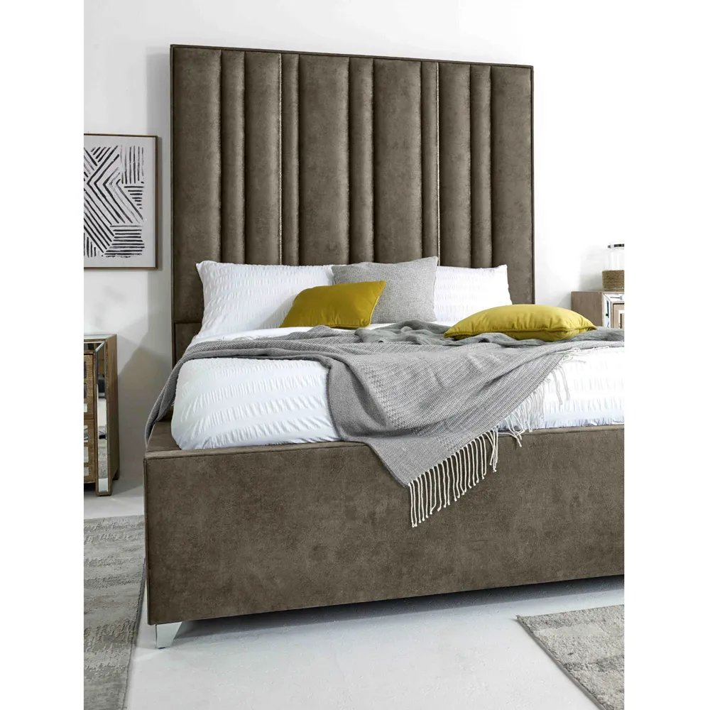 Madrid King Size Bed Frame - Taupe, Oakland Fabric
