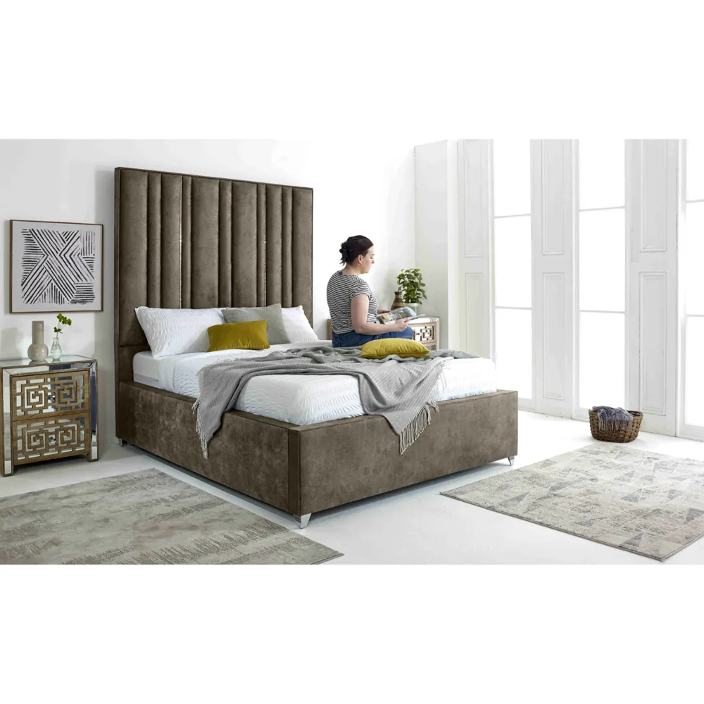 Madrid Small Double Bed Frame - Taupe, Oakland Fabric