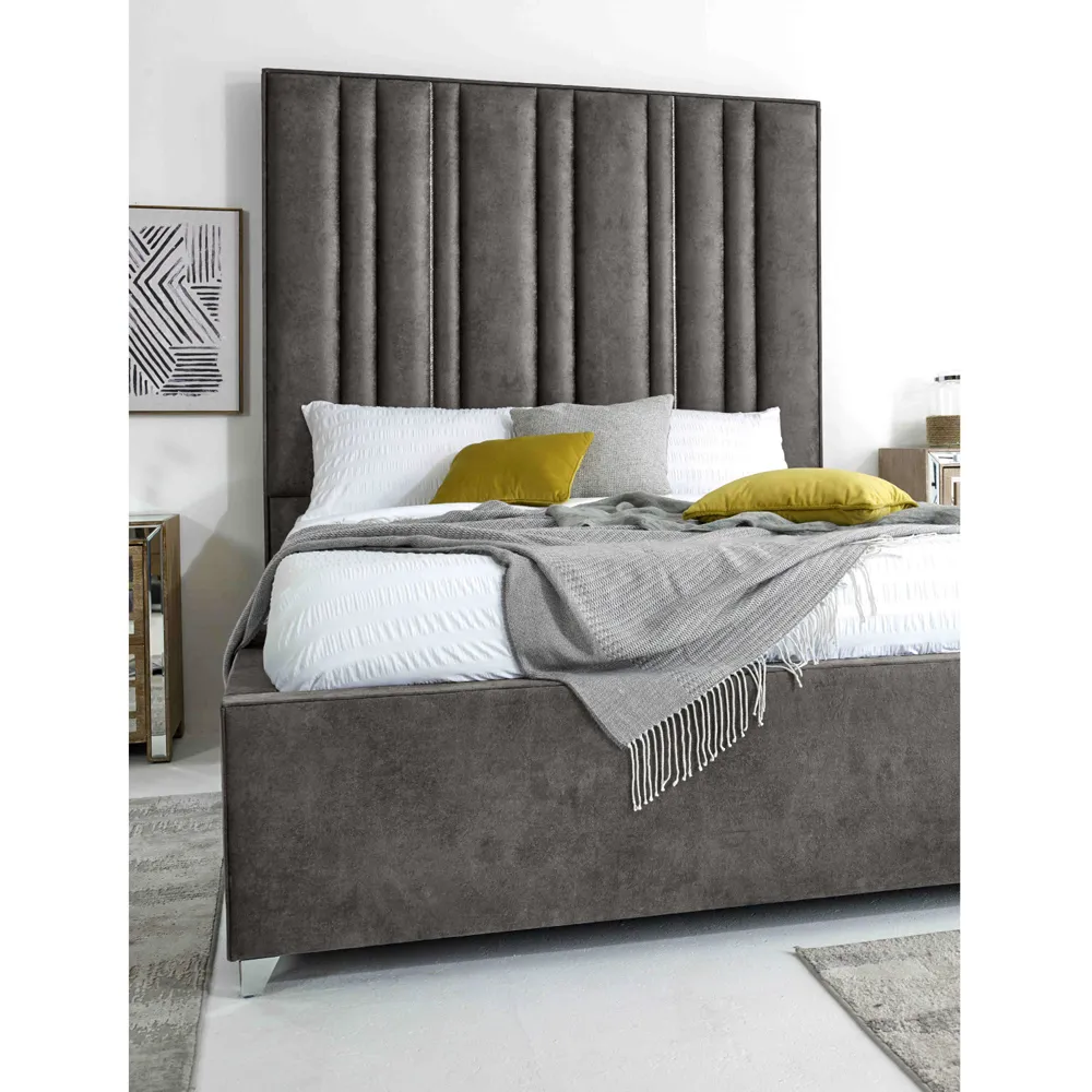 Madrid Super King Size Bed Frame - Grey, Oakland Fabric