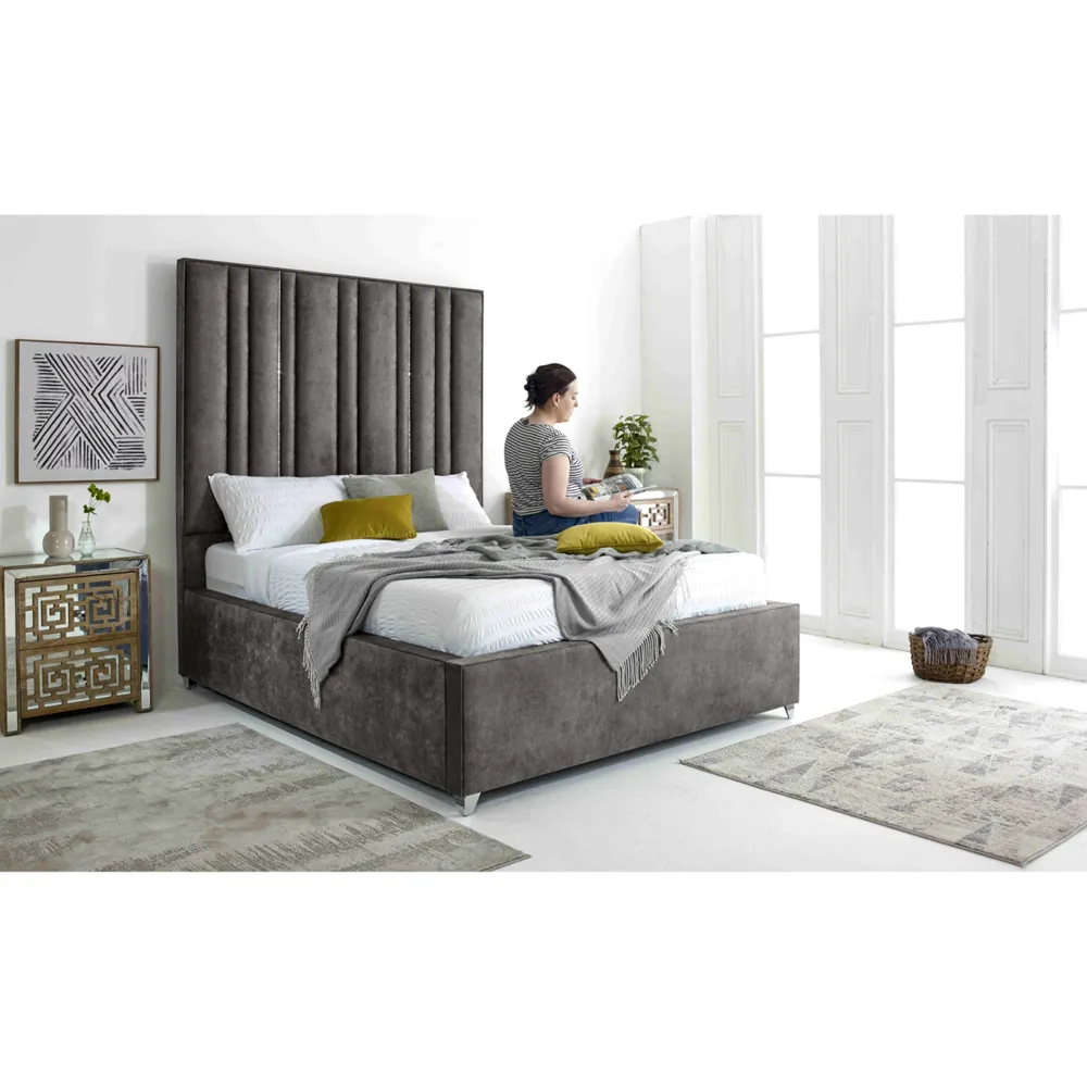 Madrid Super King Size Bed Frame - Grey, Oakland Fabric