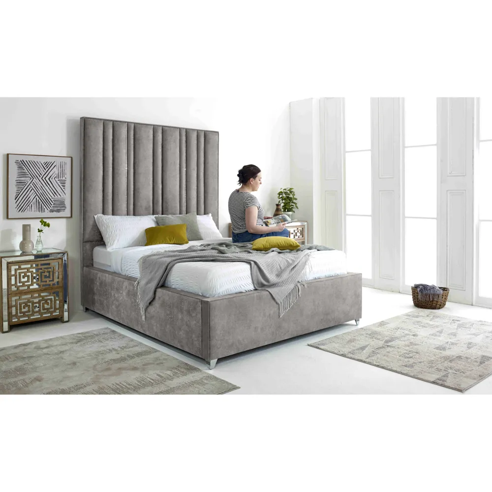Madrid Super King Size Bed Frame - Silver, Oakland Fabric