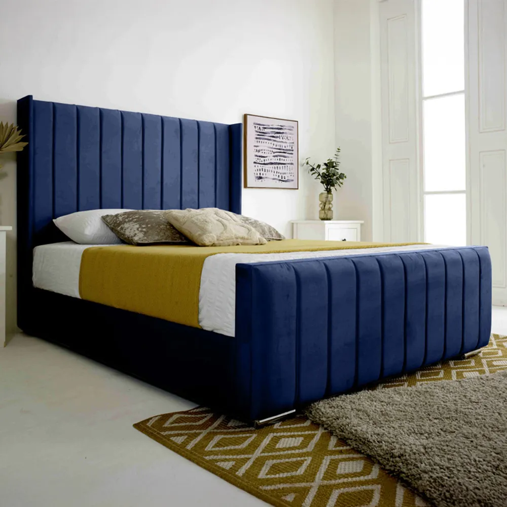 Majestique Double Bed Frame - Blue, Velvet