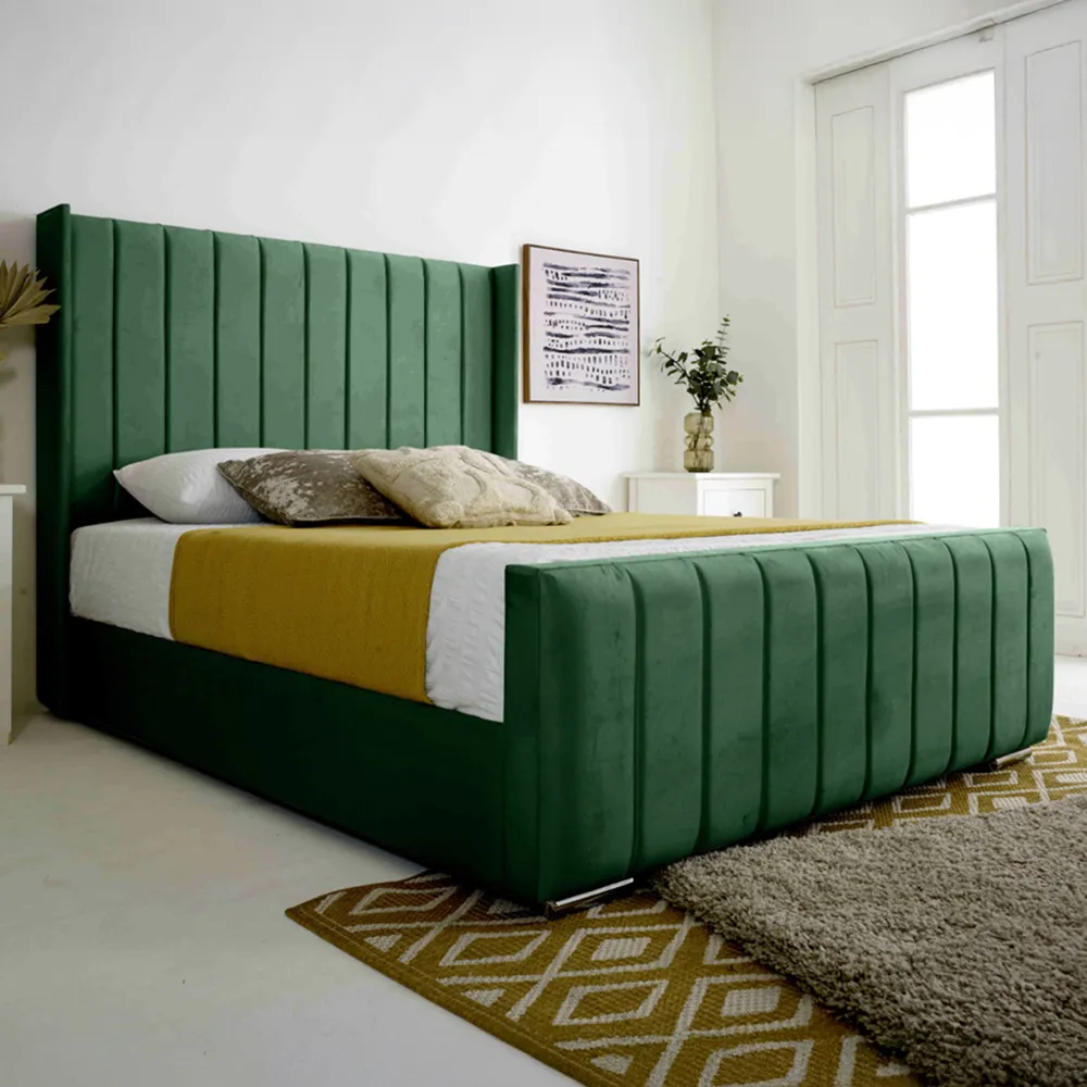 Majestique Double Bed Frame - Green, Velvet