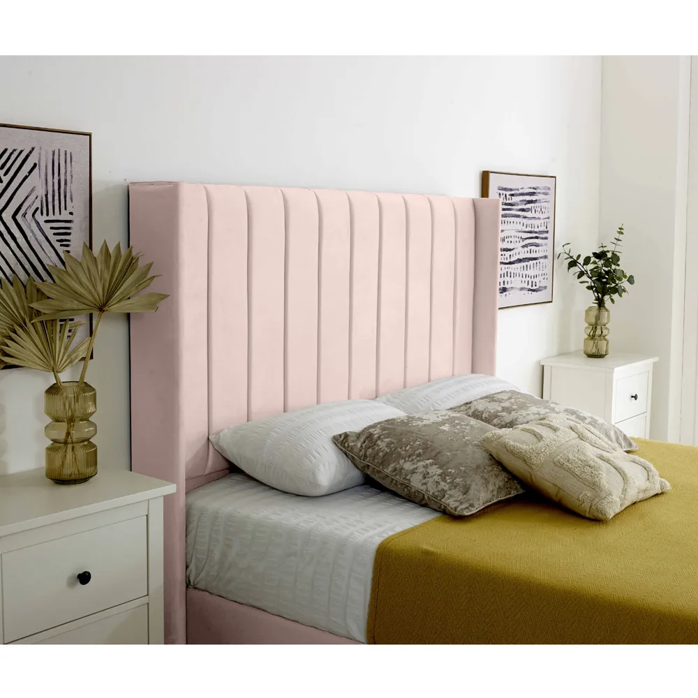 Majestique Double Bed Frame - Pink, Velvet