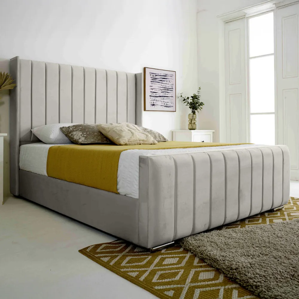 Majestique Double Bed Frame - Silver, Velvet