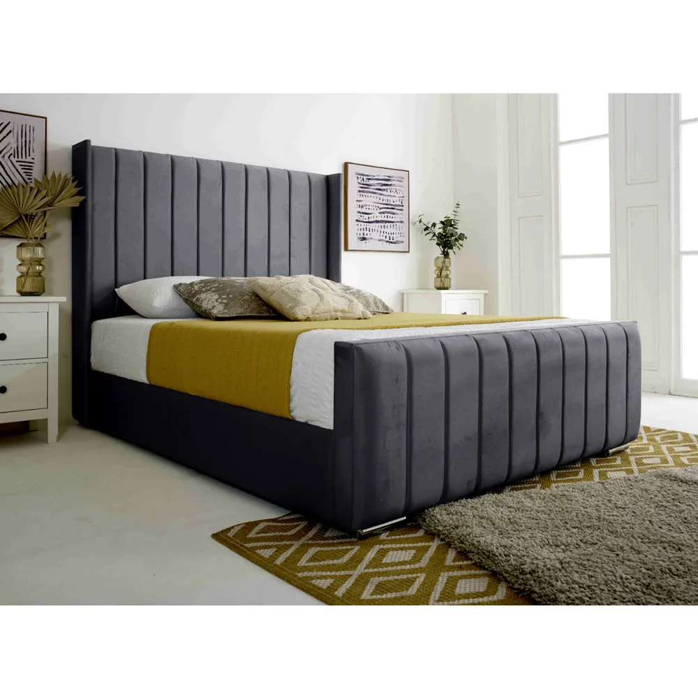 Majestique Double Bed Frame - Steel, Velvet