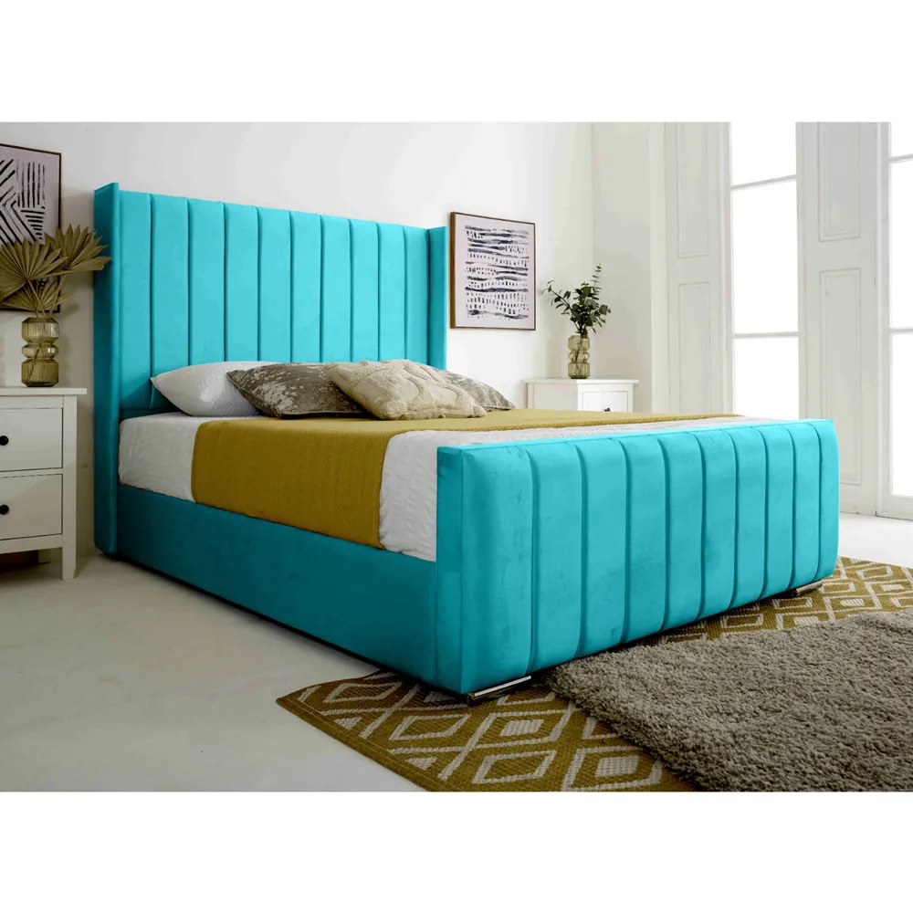 Majestique Double Bed Frame - Teal, Velvet