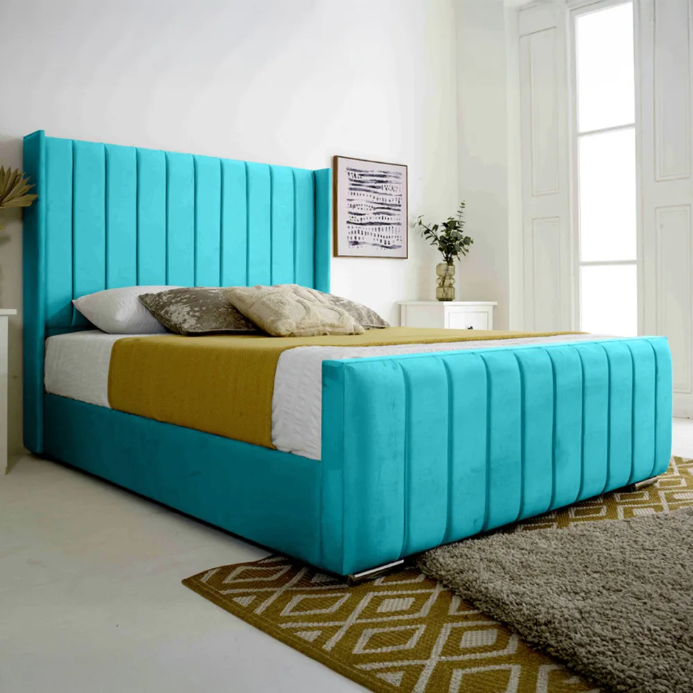 Majestique Double Bed Frame - Teal, Velvet