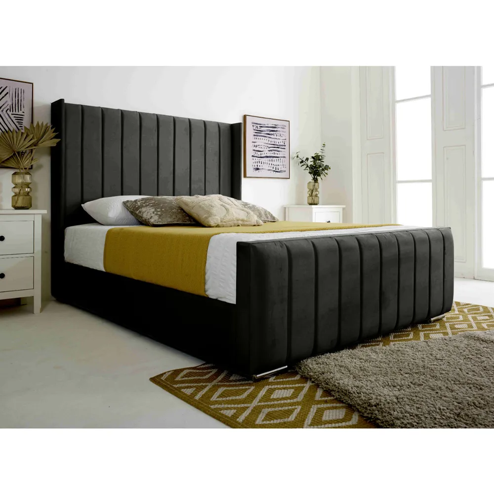 Majestique King Size Bed Frame - Black, Velvet