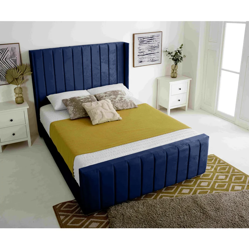 Majestique King Size Bed Frame - Blue, Velvet