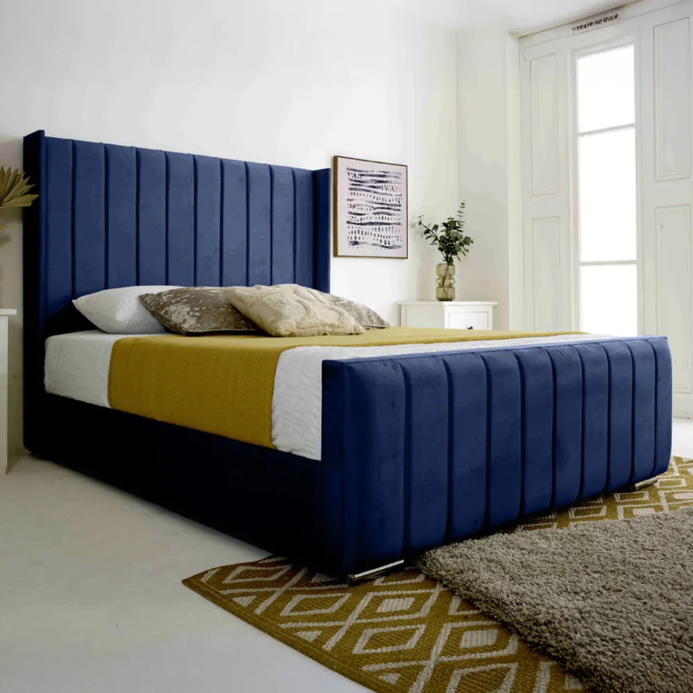Majestique King Size Bed Frame - Blue, Velvet