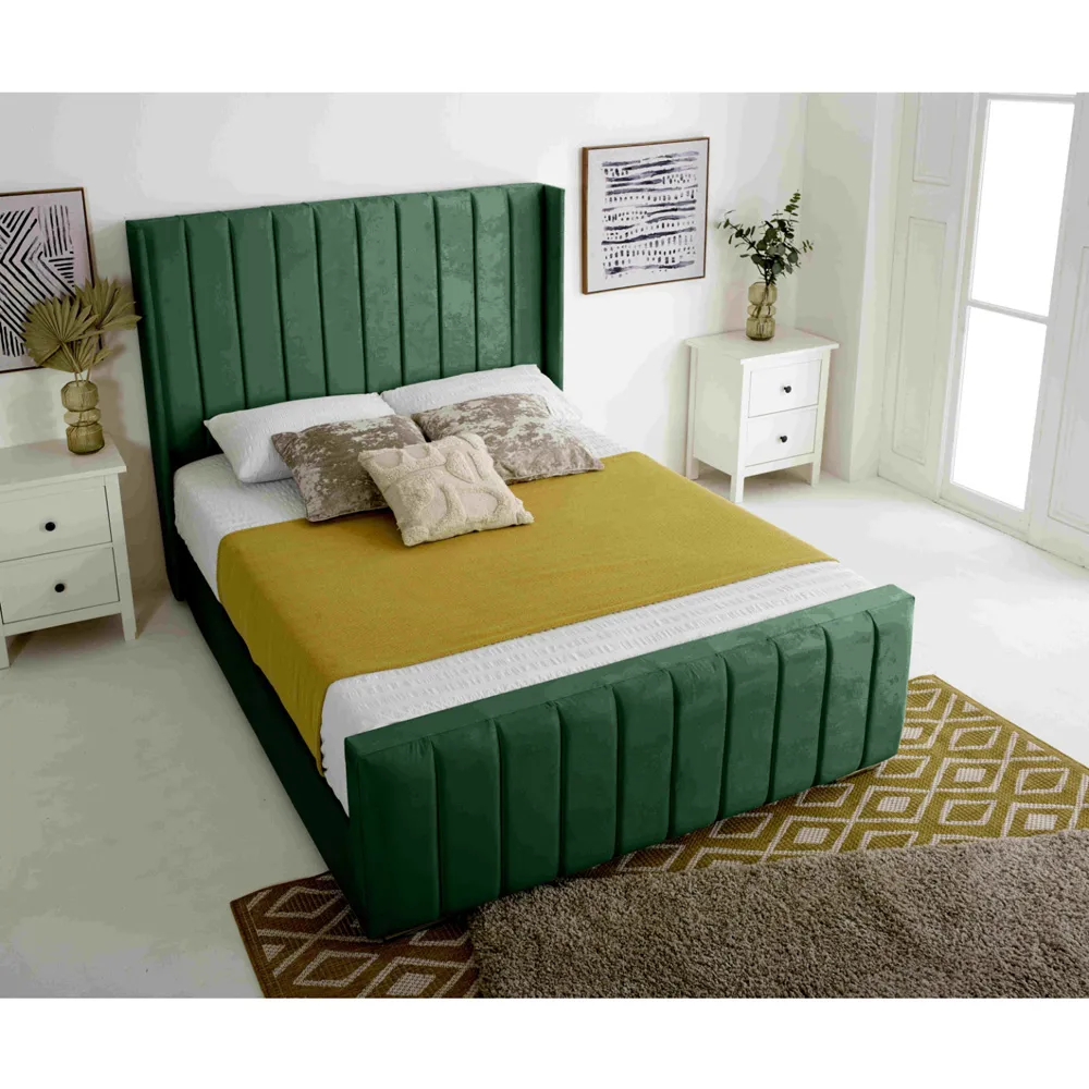 Majestique King Size Bed Frame - Green, Velvet