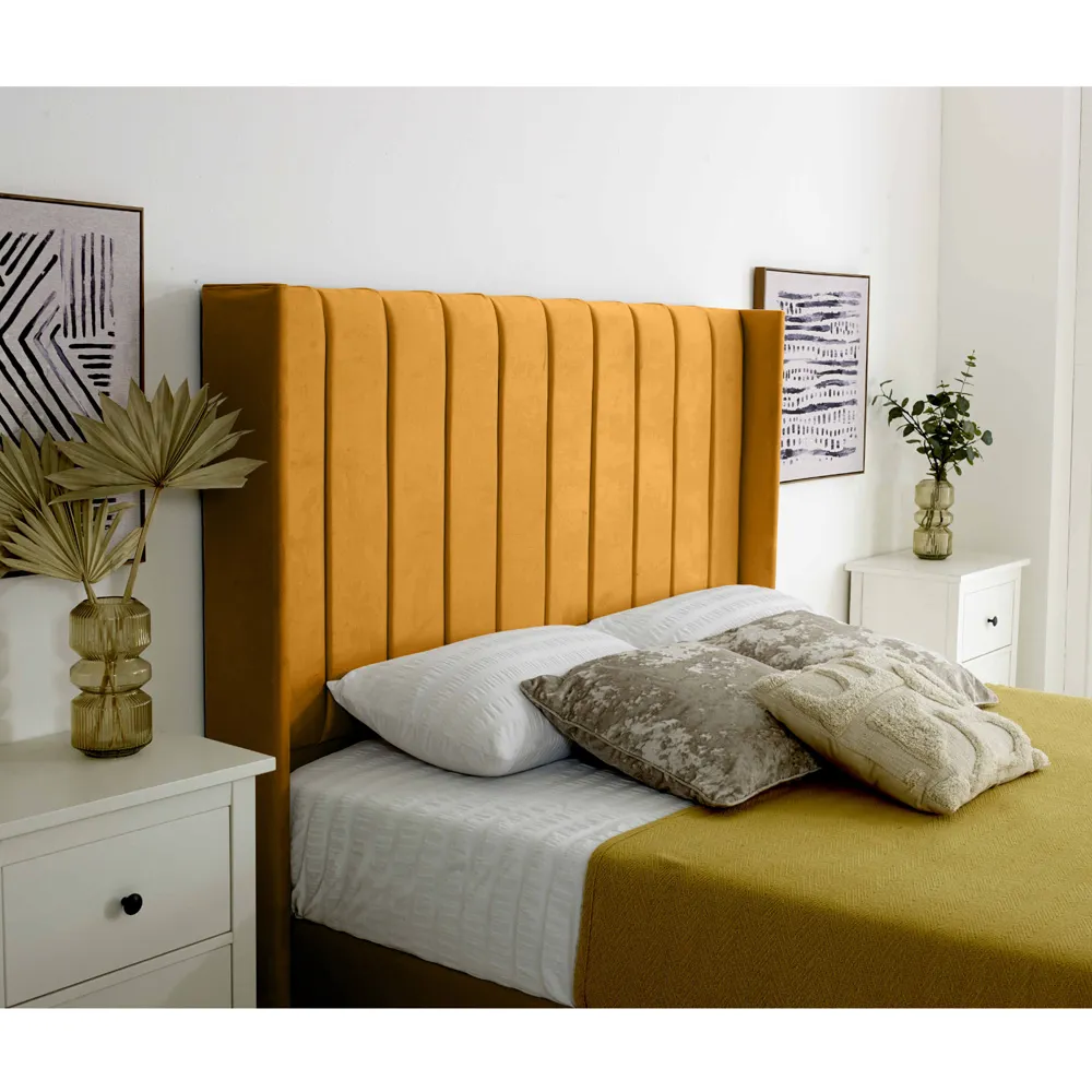 Majestique King Size Bed Frame - Mustard, Velvet