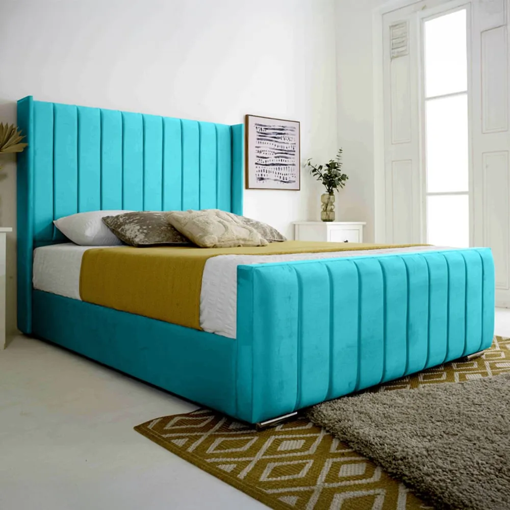 Majestique King Size Bed Frame - Teal, Velvet