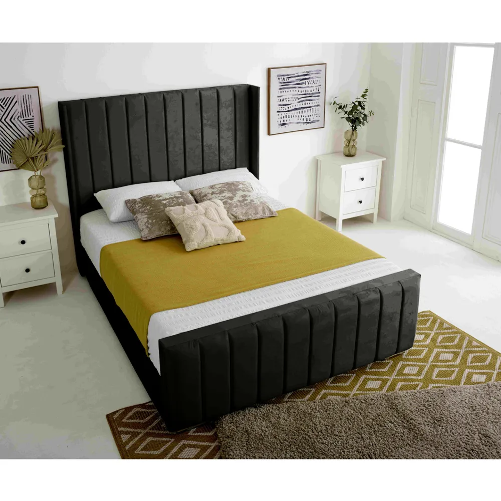 Majestique Single Bed Frame - Black, Velvet