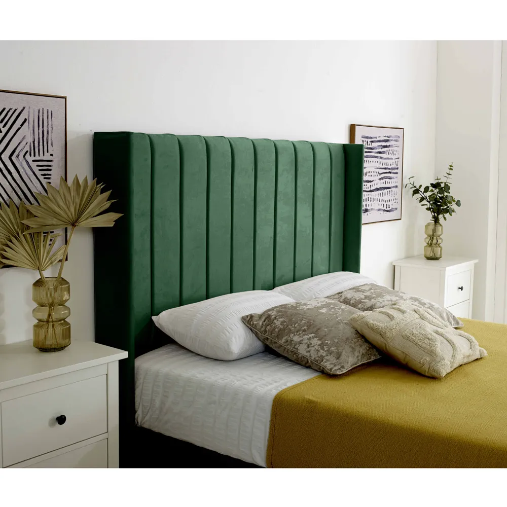 Majestique Single Bed Frame - Green, Velvet