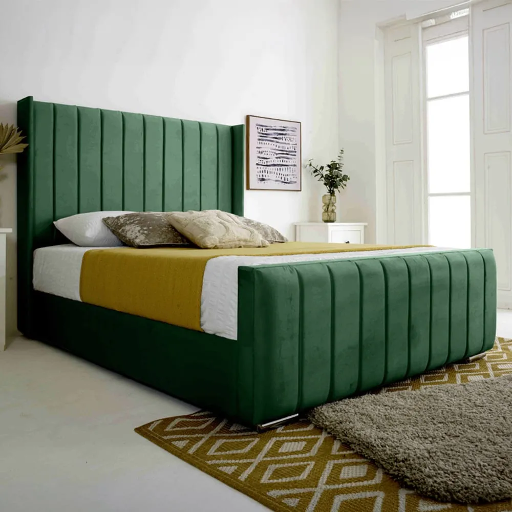Majestique Single Bed Frame - Green, Velvet