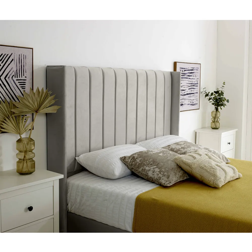 Majestique Single Bed Frame - Silver, Velvet