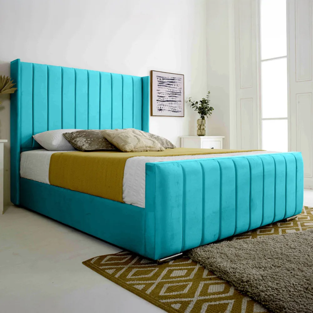 Majestique Single Bed Frame - Teal, Velvet