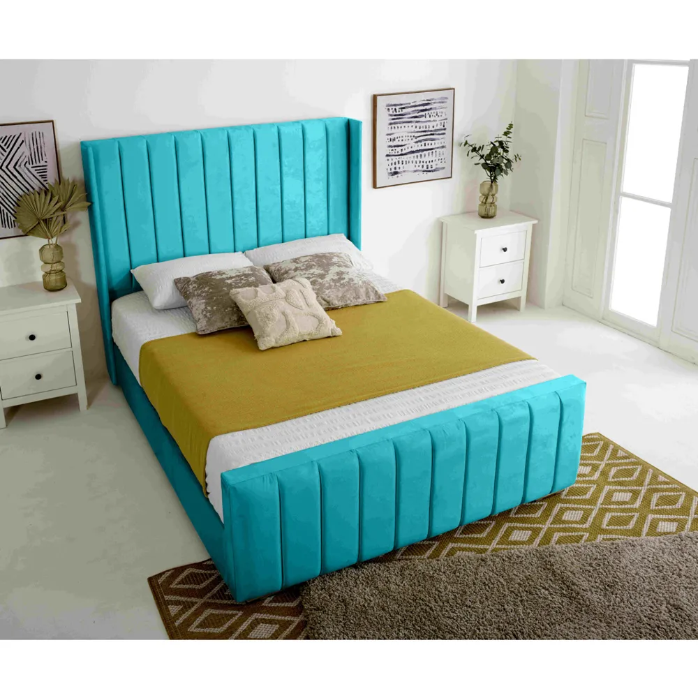 Majestique Small Double Bed Frame - Blue, Velvet
