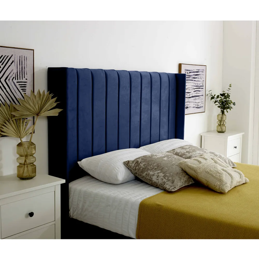 Majestique Small Double Bed Frame - Blue, Velvet
