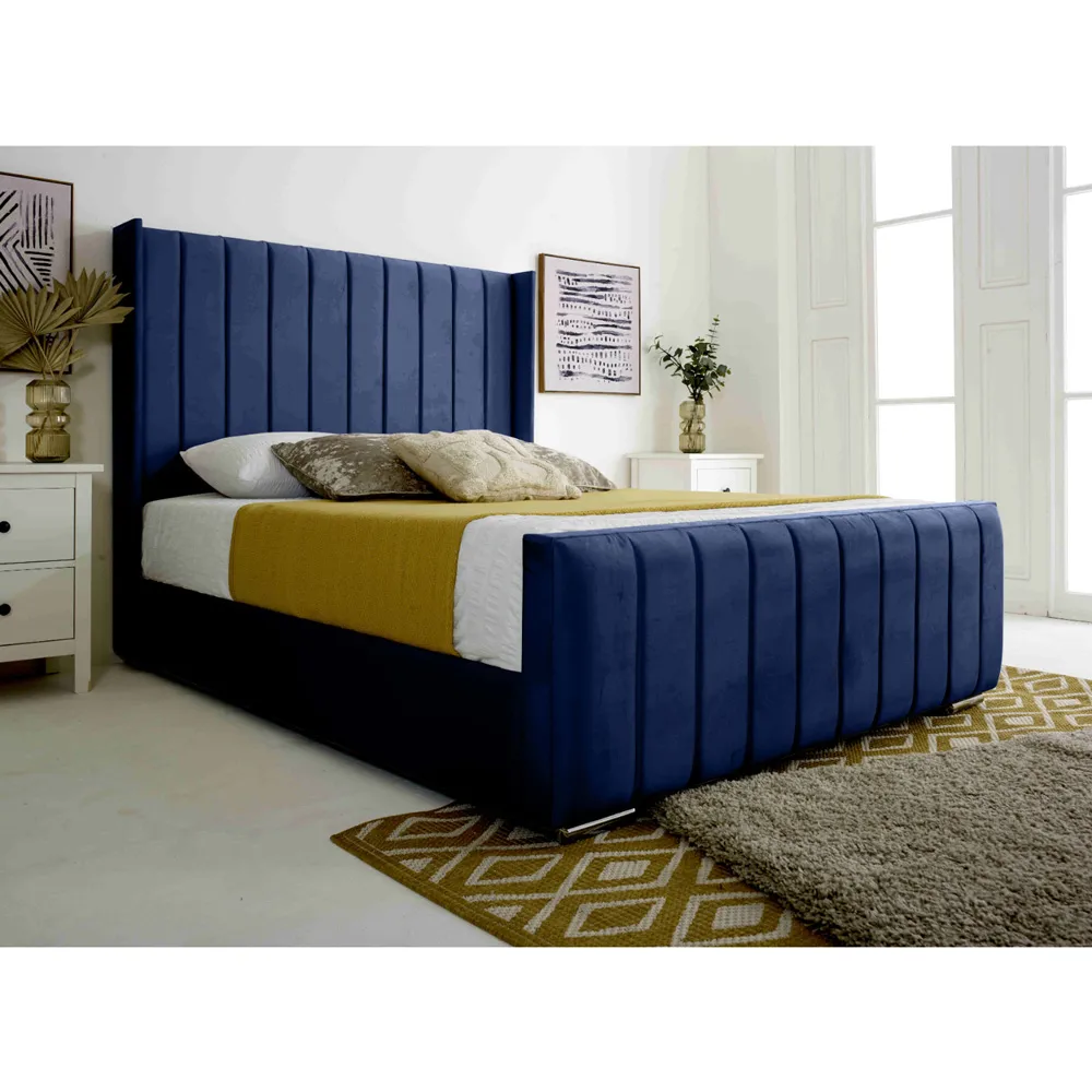 Majestique Small Double Bed Frame - Blue, Velvet