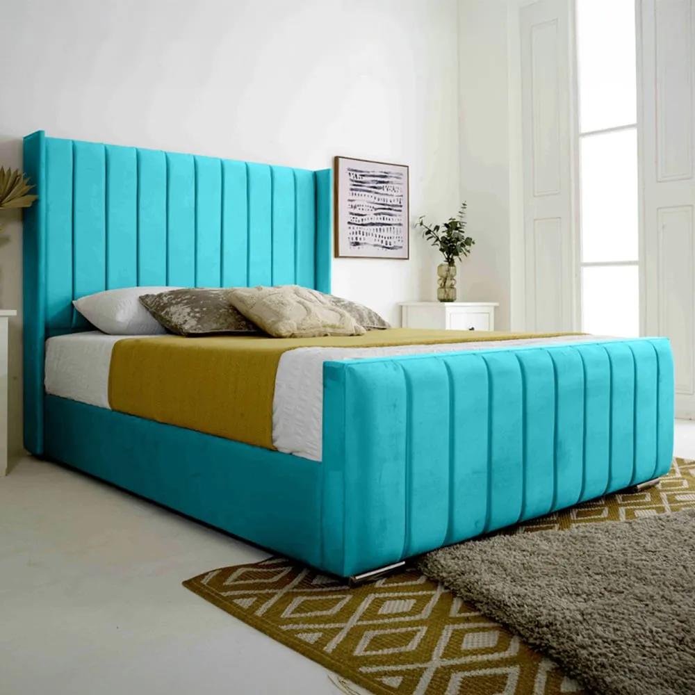 Majestique Small Double Bed Frame - Blue, Velvet