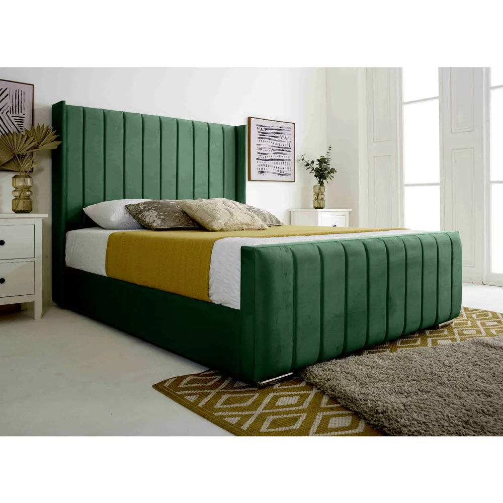 Majestique Small Double Bed Frame - Green, Velvet