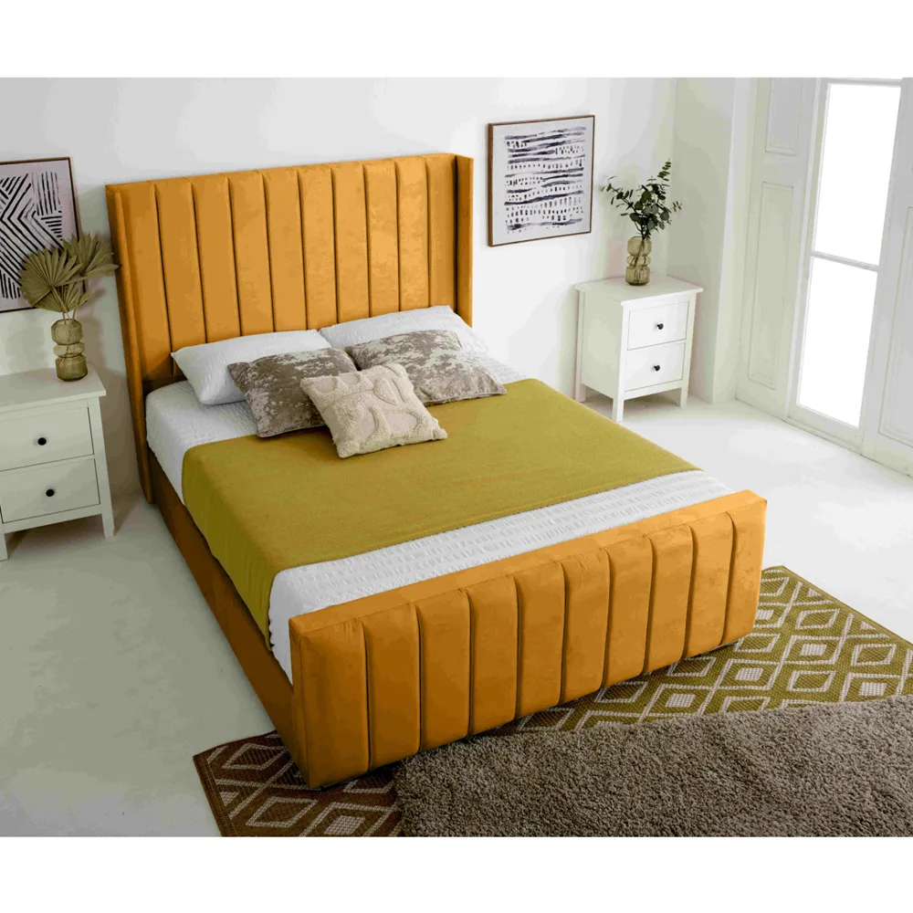 Majestique Small Double Bed Frame - Orange, Velvet