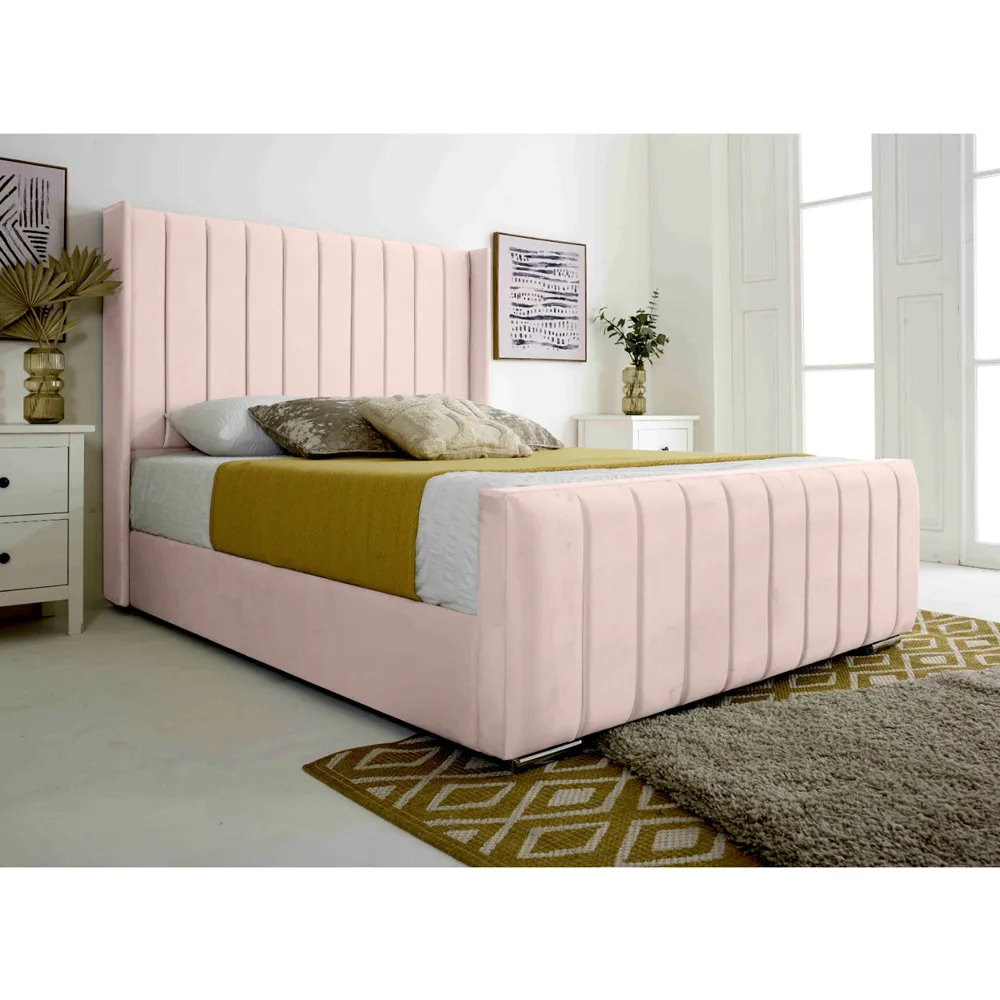 Majestique Small Double Bed Frame - Pink, Velvet