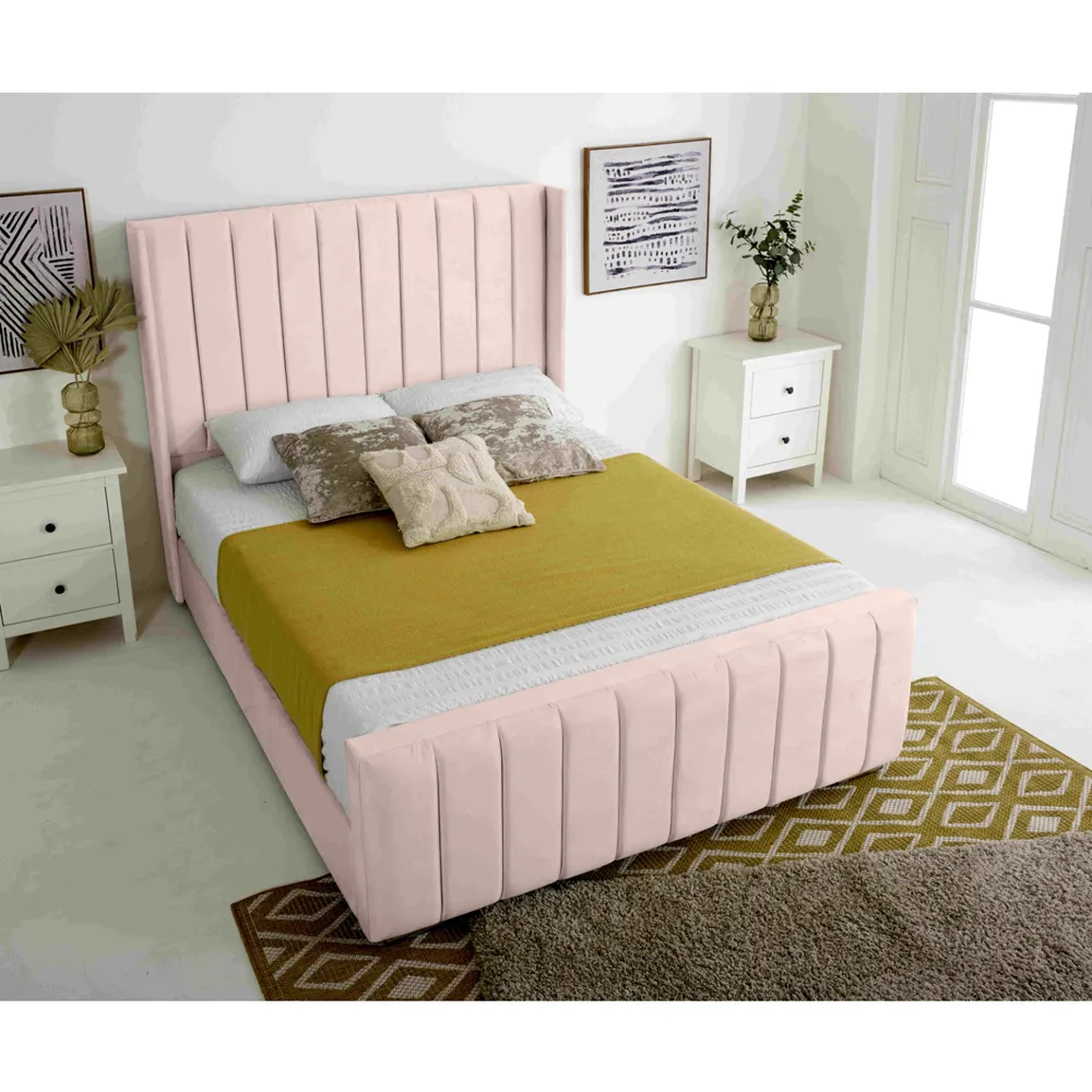 Majestique Super King Size Bed Frame - Pink, Velvet