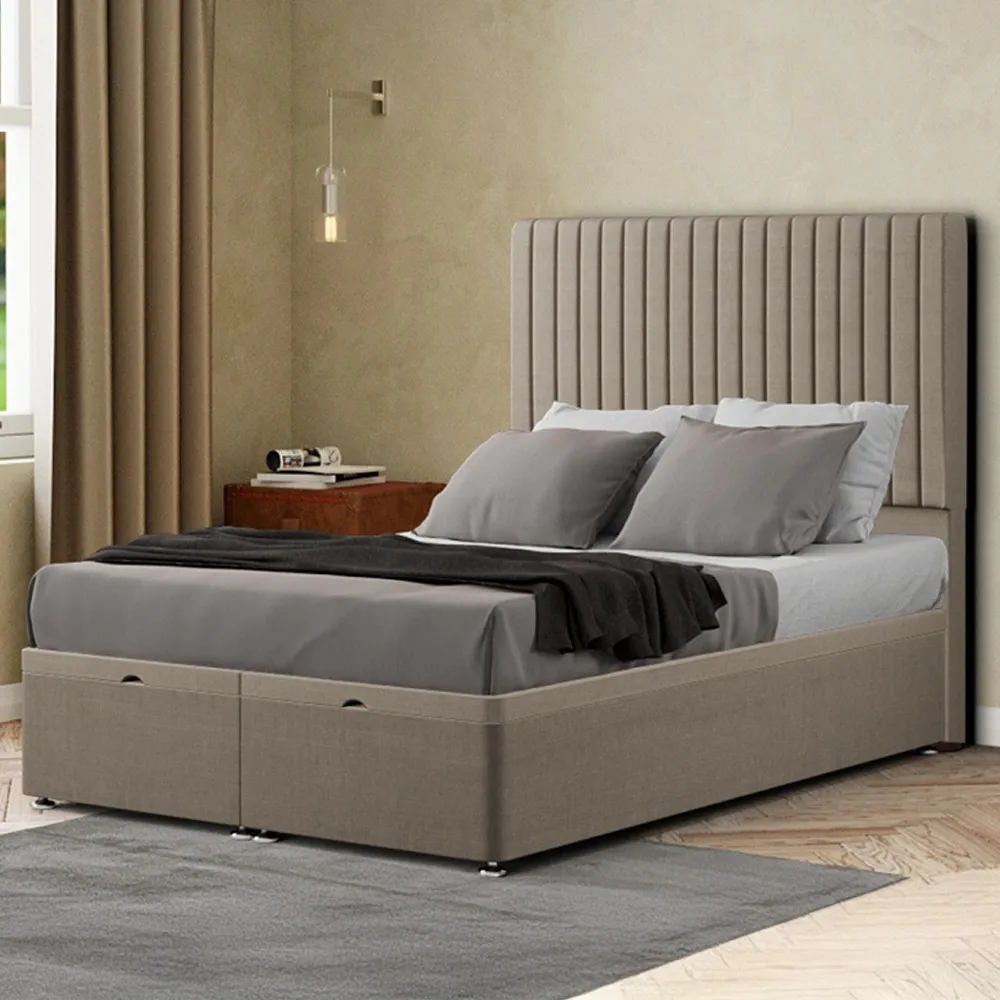 Maryland Double Ottoman Bed with Storage - Beige, Linen