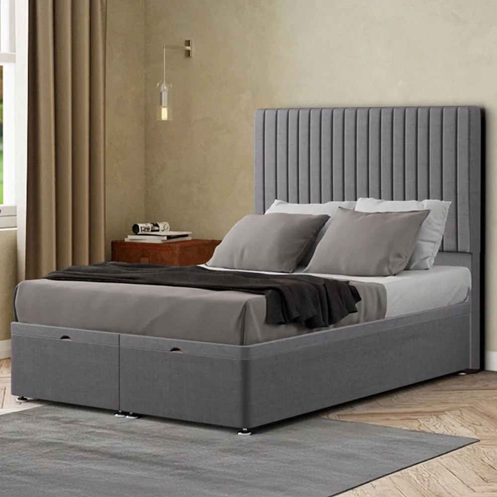 Maryland Double Ottoman Bed with Storage - Grey, Linen