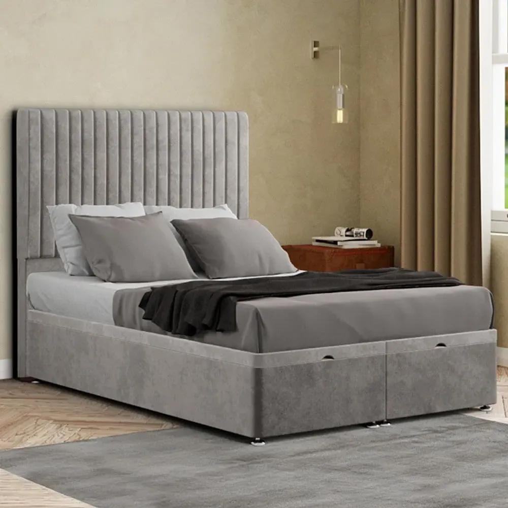 Maryland Double Ottoman Bed with Storage - Silver, Plush
