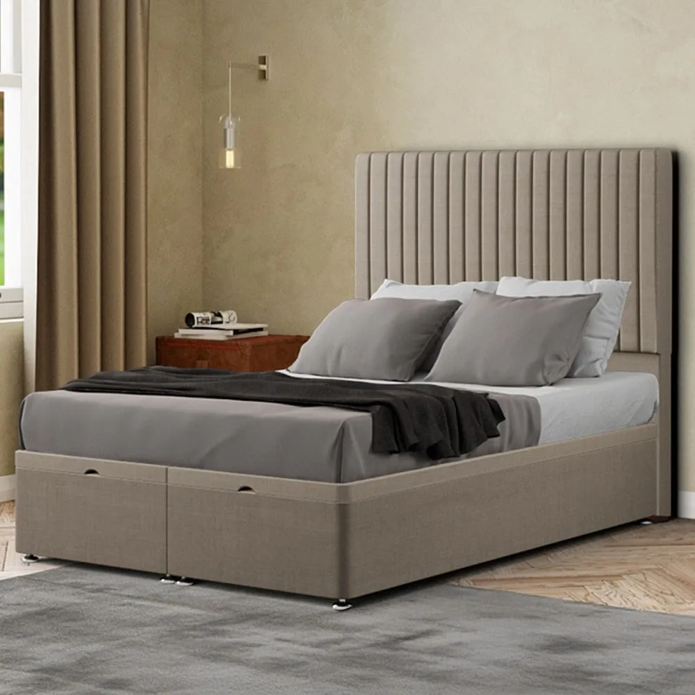Maryland King Size Ottoman Bed with Storage - Beige, Linen