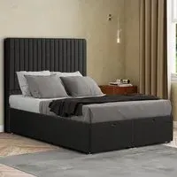 Maryland King Size Ottoman Bed with Storage - Black, Linen