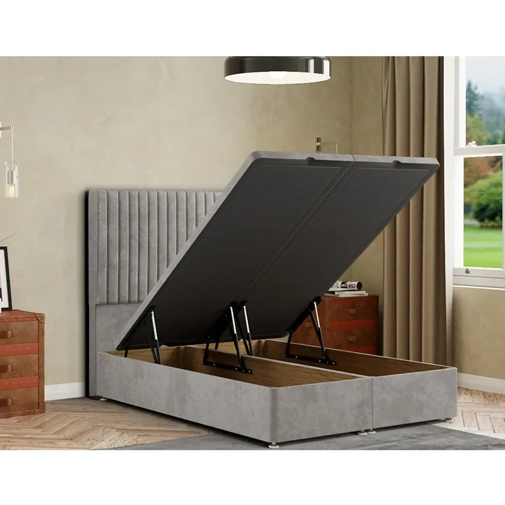 Maryland King Size Ottoman Bed with Storage - Silver, Plush