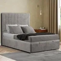Maryland King Size Ottoman Bed with Storage - Silver, Plush